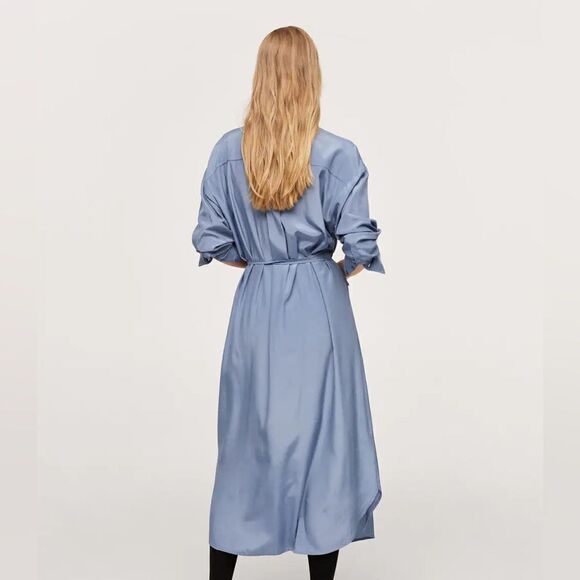 Mango Wrap Satin Dress Blue New - Picture 3 of 9